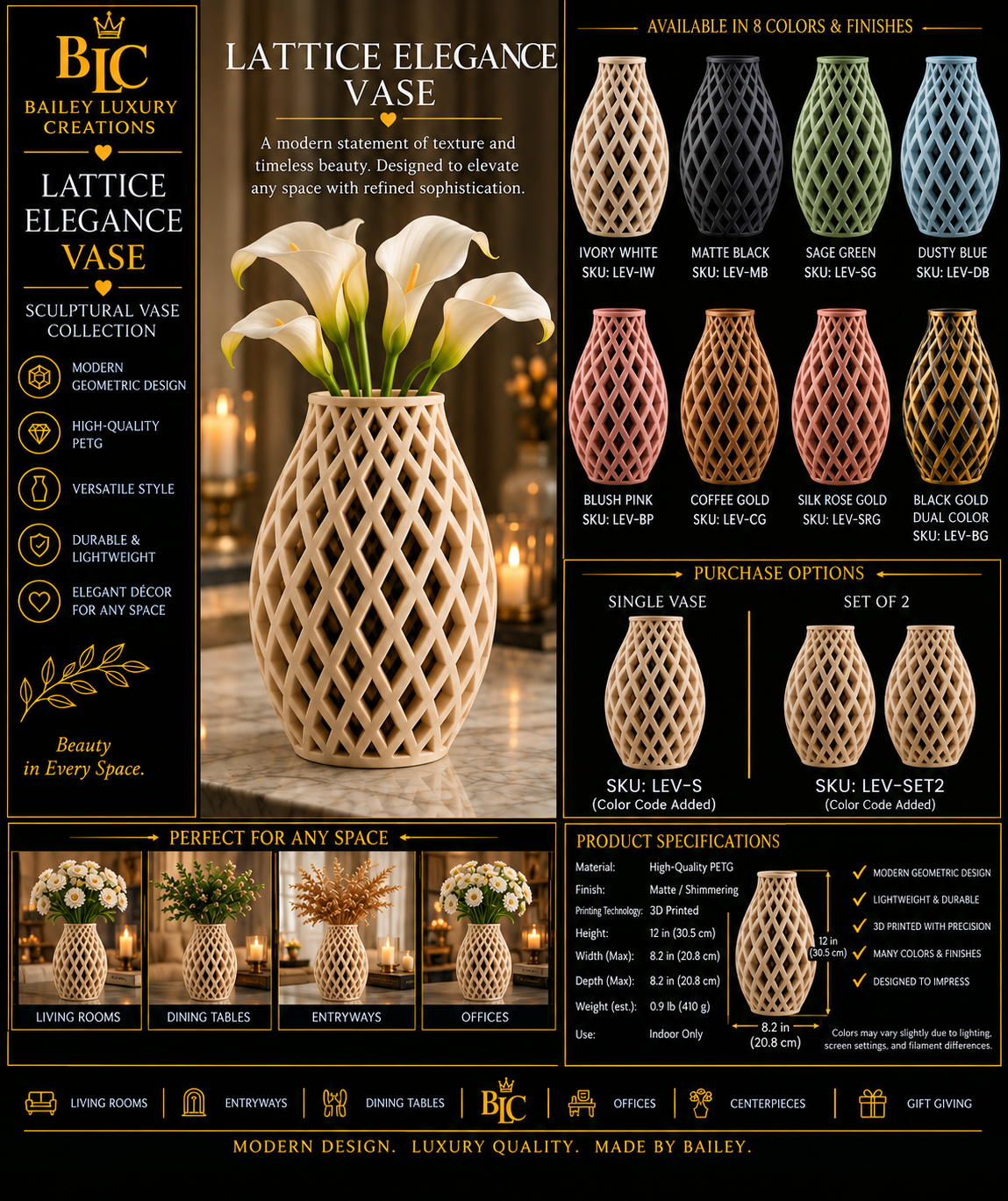 Lattice Elegance Vase by Bailey Luxury Creations