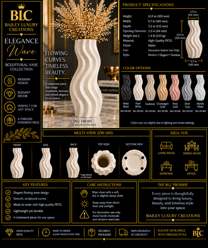 Elegance Wave Sculptural Vase by Bailey Luxury Creations