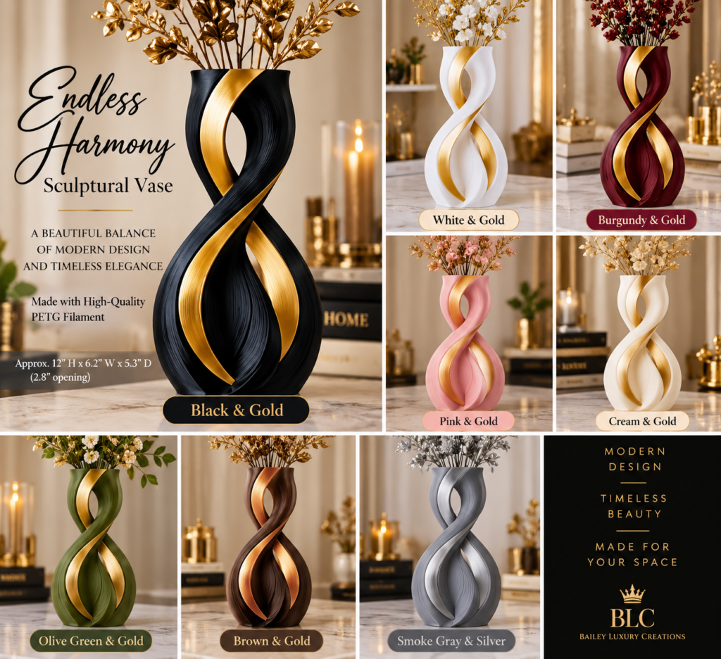 Endless Harmony Metallic Sculptural Vase by Bailey Luxury Creation