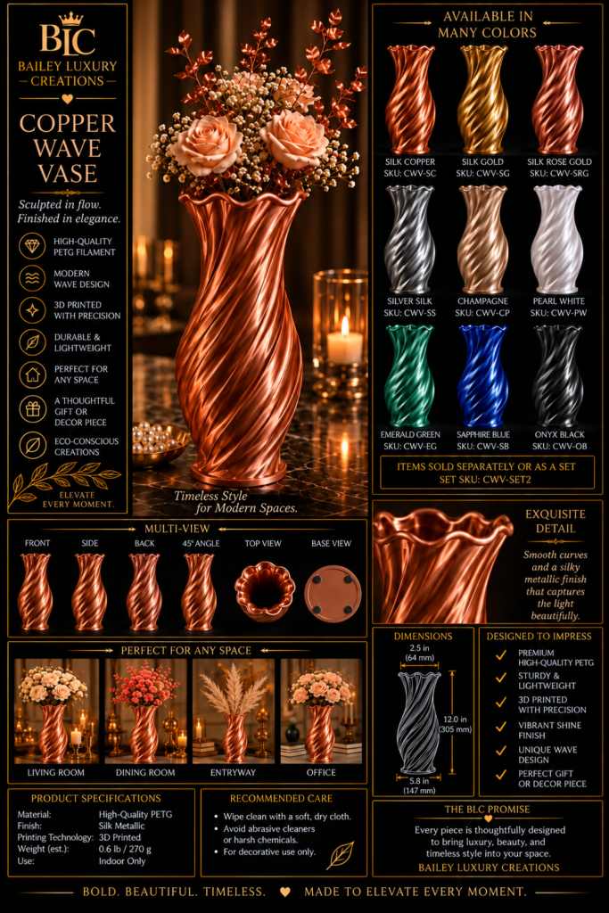 Copper Wave Vase by Bailey Luxury Creations