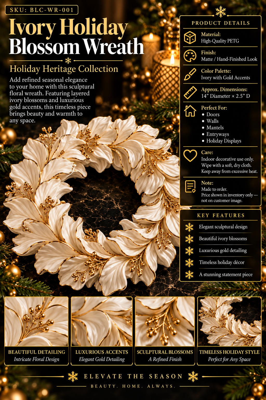 Ivory Holiday Blossom Wreath