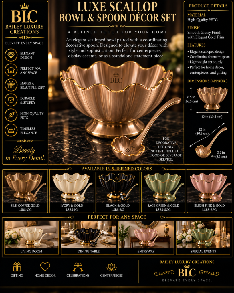 Luxe Scallop Bowl & Spoon Décor Set by Bailey Luxury Creations