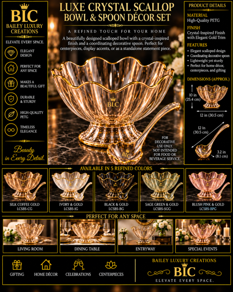 Luxe Crystal Scallop Bowl & Spoon Décor Set