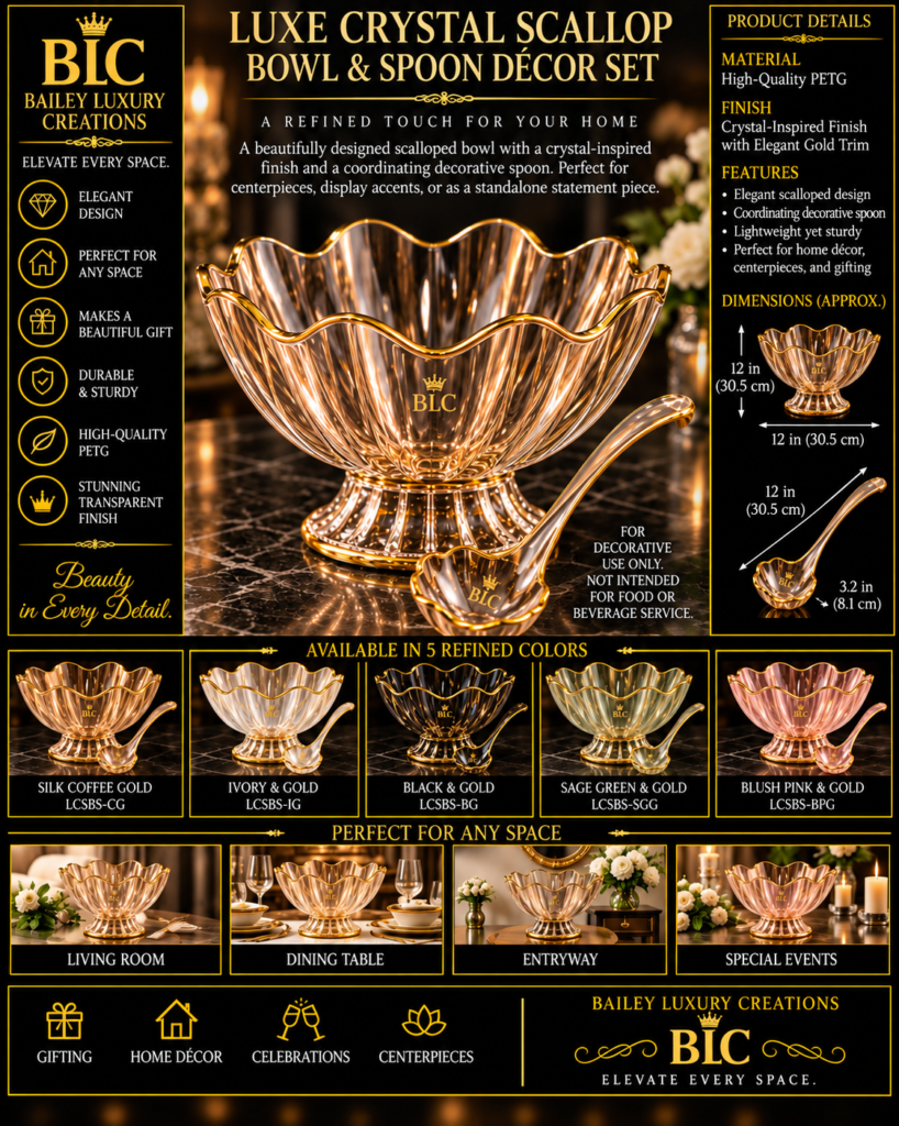 Luxe Crystal Scallop Bowl & Spoon Décor Set LCSBS-CG