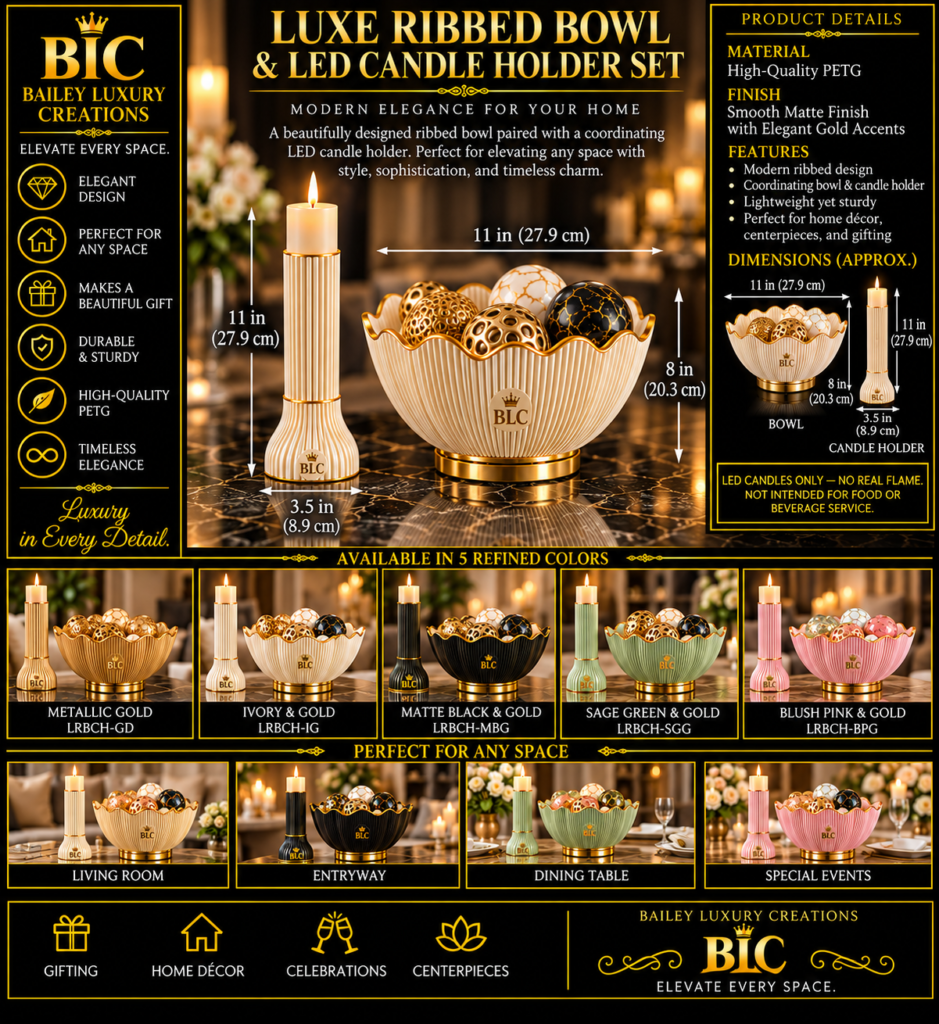 Luxe Ribbed Bowl & LED Candle Holder Set