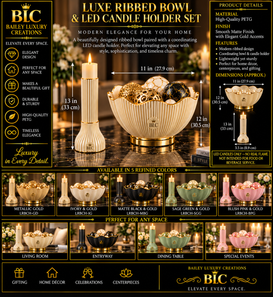 Luxe Ribbed Bowl & LED Candle Holder Set
