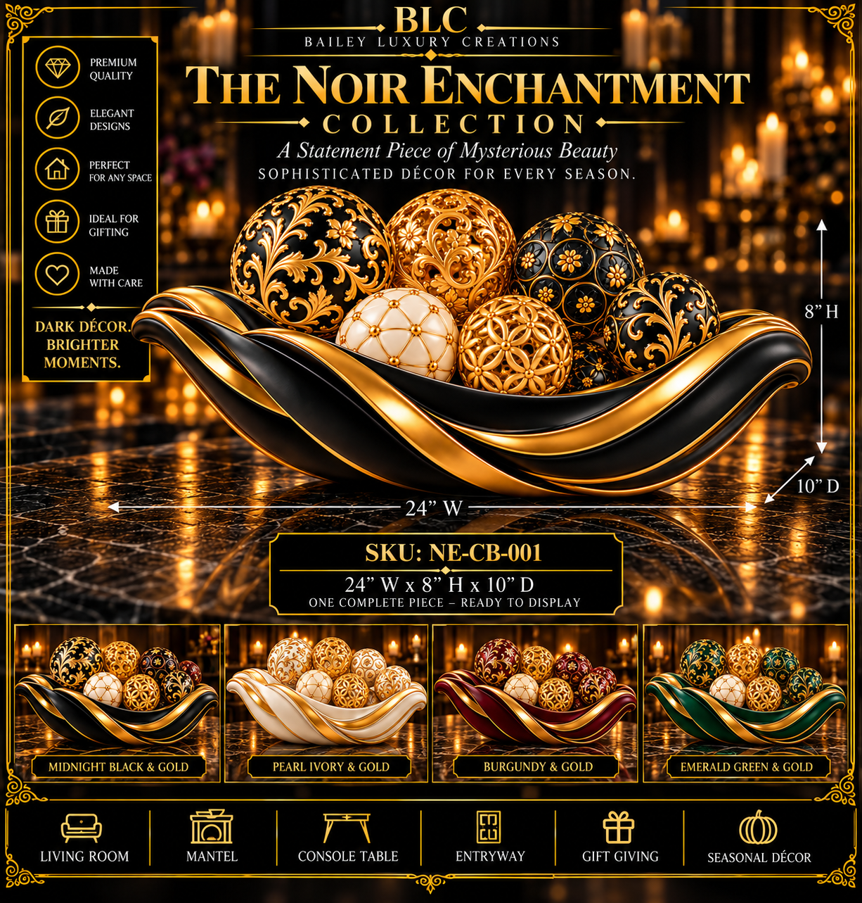 Noir Enchantment Luxury Decorative Centerpiece
