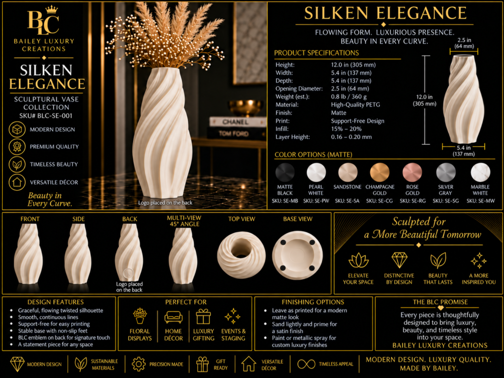 Elegance Sculptural Vase by Bailey Luxury Creations