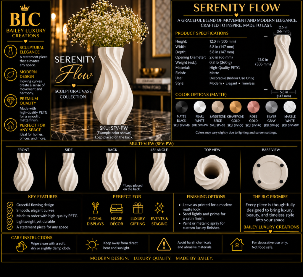 Serenity Flow Sculptural Vase by Bailey Luxury Creations