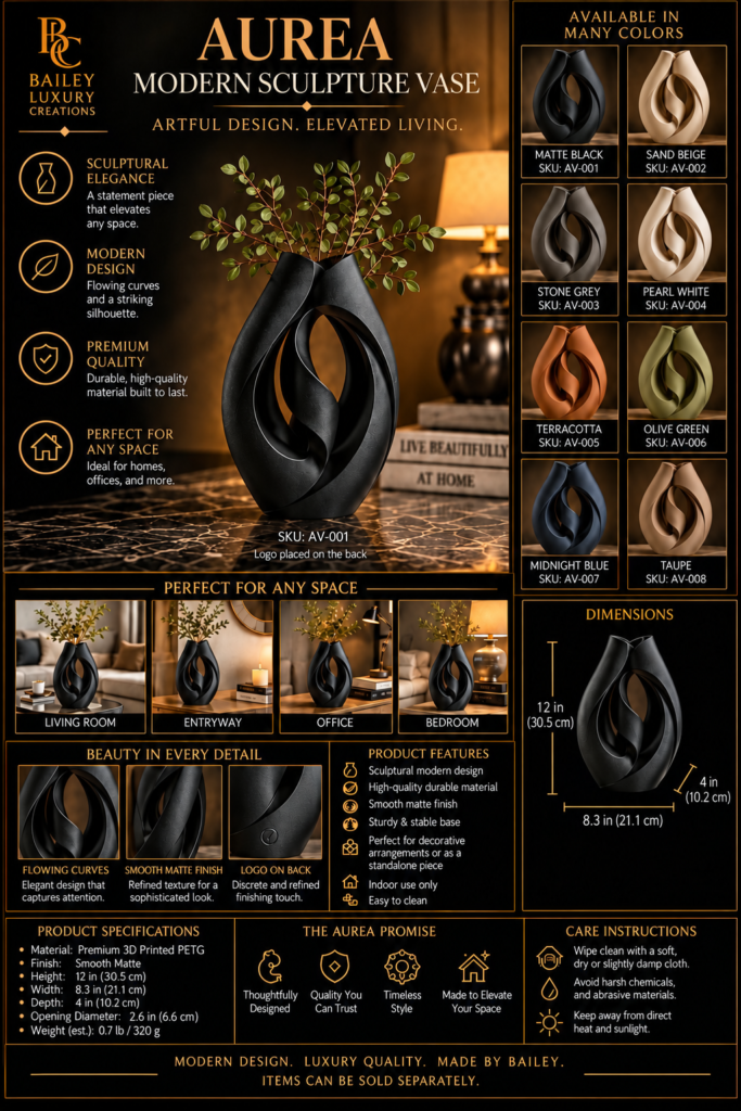 Aurea Modern Sculpture Vase by Bailey Luxury Creations