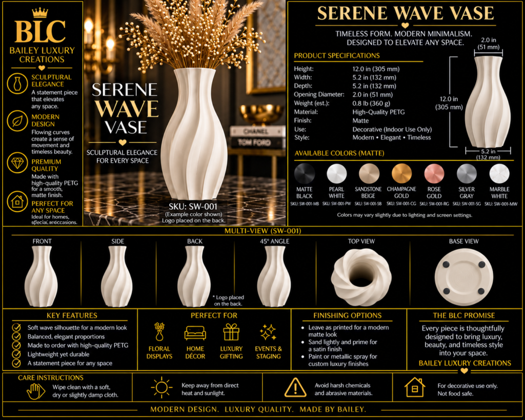 Serene Wave Vase by Bailey Luxury Creations