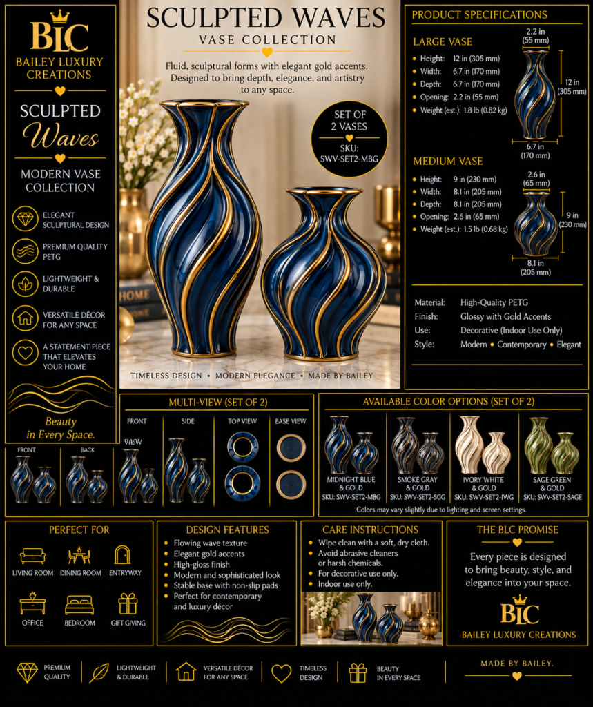 Sculpted Waves Vase Collection by Bailey Luxury Creations