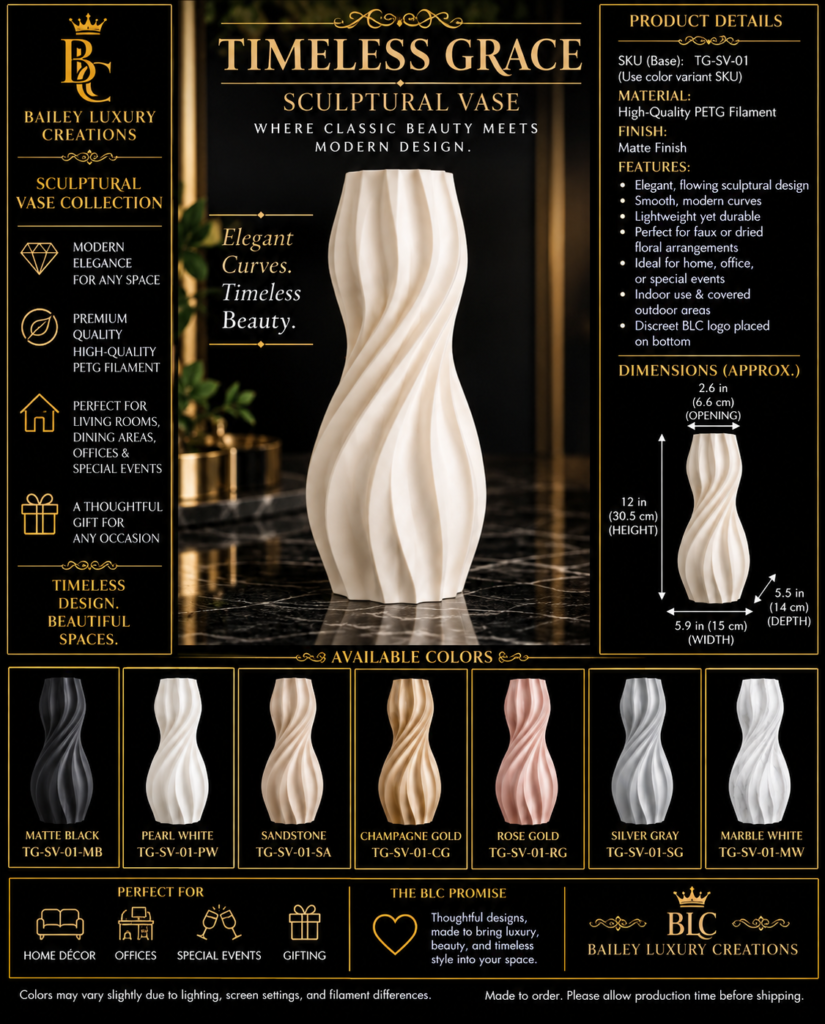 Timeless Grace Sculptural Vase by Bailey Luxury Creations