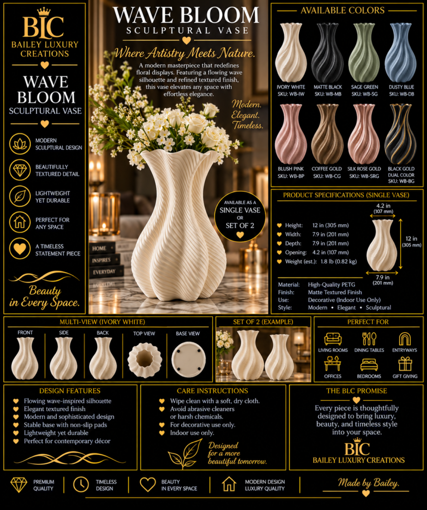 Wave Bloom Sculptural Vase by Bailey Luxury Creations